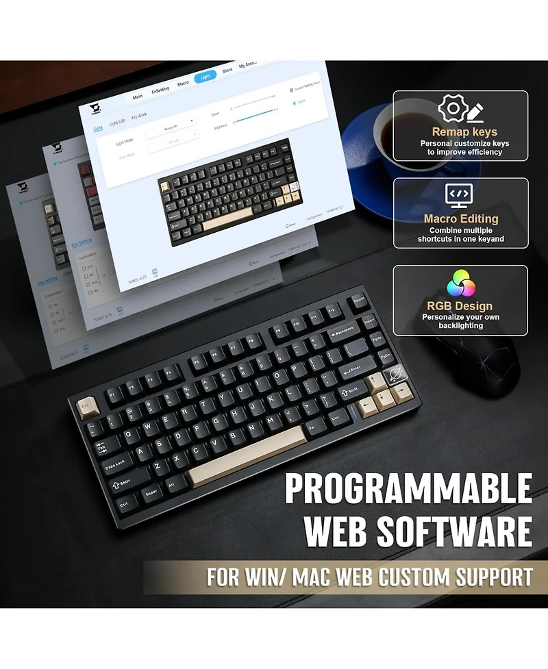 Lofree AL75 Pro 75% Wireless Mechanical Gaming Keyboard,Full Aluminum Cnc,Bt/2.4G/Wired,Pbt Keycaps,Gasket Mounted Hot Swap,Custom Rgb Backlight