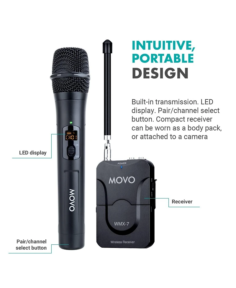 Movo Wmx-7-th-rx Vhf Handheld Wireless Microphone System for Cameras