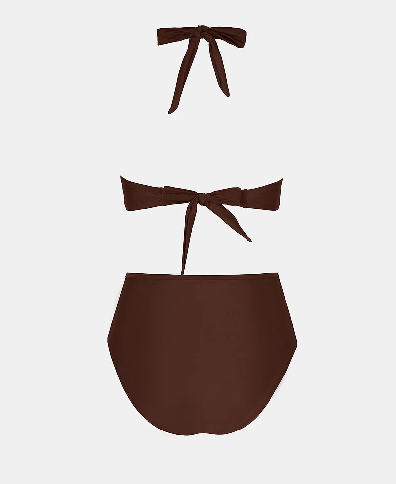 Cupshe Women's Halter V Neck Tie Back Mesh Panel Bikini Sets