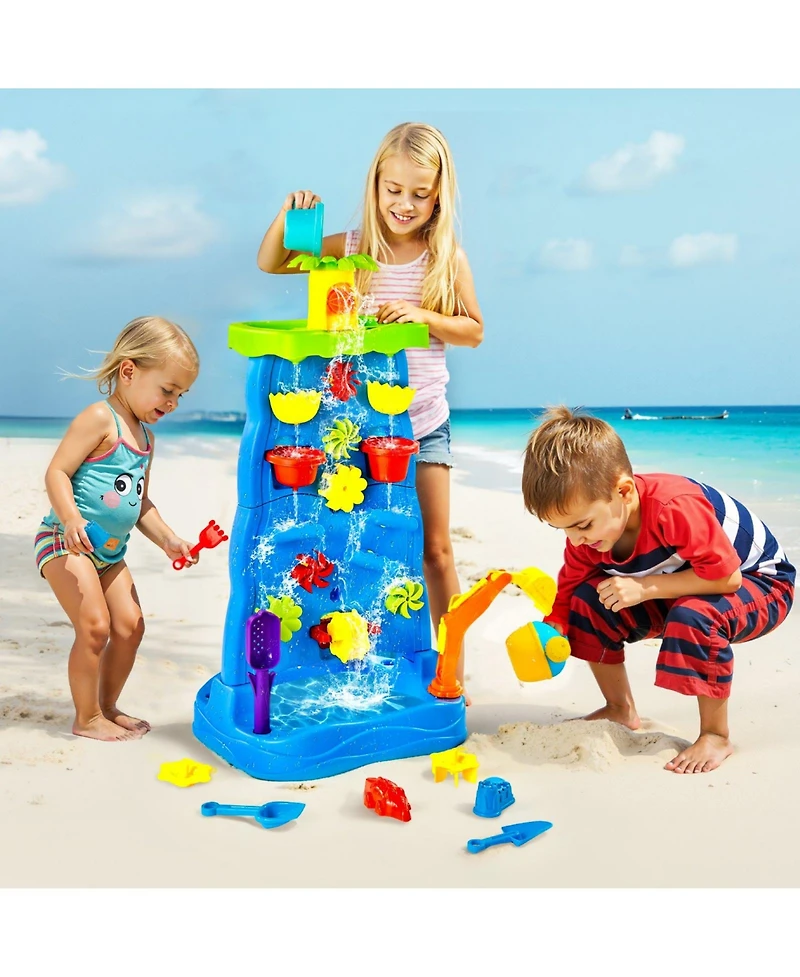 Slickblue Sand and Water Table for Toddlers, Double-Sided Kids Activity Waterfall Playset with 37PCS Accessories