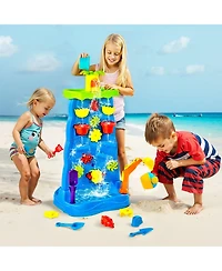 Slickblue Sand and Water Table for Toddlers, Double-Sided Kids Activity Waterfall Playset with 37PCS Accessories