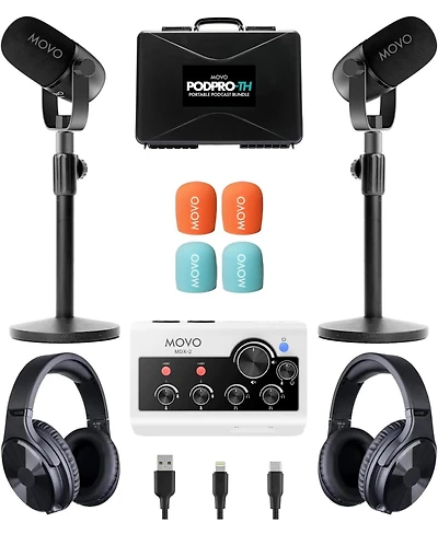 Movo PodPro-th Portable Podcasting Bundle for 2 for Smartphones and Computers