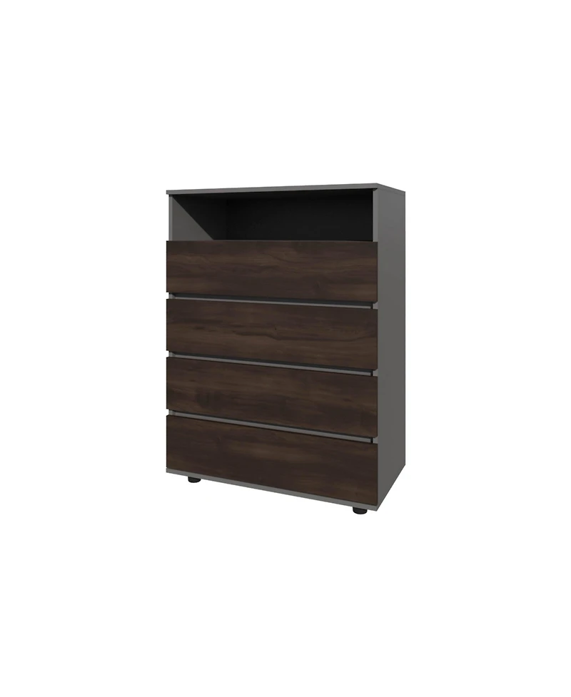 Fm Furniture Tokio 4 Drawer Dresser with Open Shelf, Stained Walnut