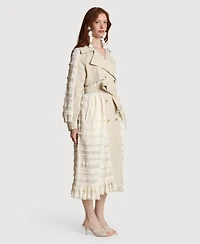 Avec Les Filles Women's Spread Collar Tulle Trench Coat