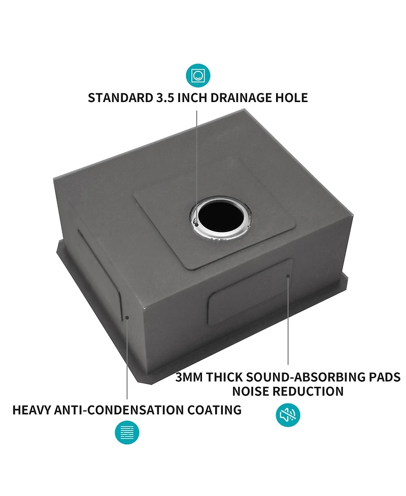 flynama 23x18x9inch Undermount Kitchen Sink Single Bowl Stainless Steel 16 Gauge Deep Basin