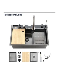 flynama Smart Waterfall Kitchen Sink 304 Stainless Steel Single Bowl Pull Out Faucet Vegetable Basin