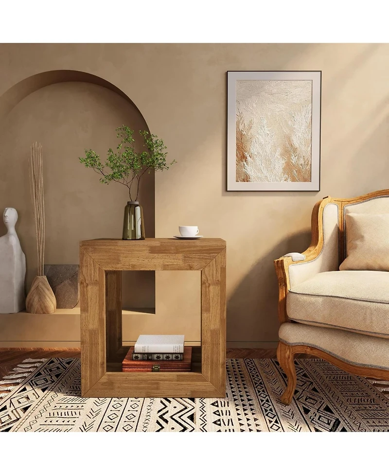 Tribesigns Rustic End Table, 2-Tier Wooden Side Table with Sturdy Base, Farmhouse Narrow Nightstand with Storage Shelf