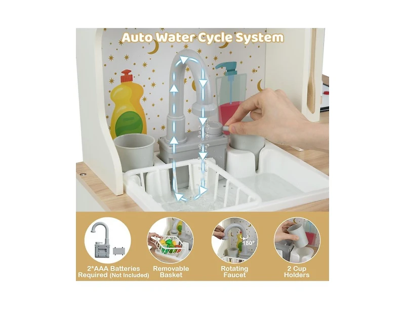 Slickblue Wooden Toy Kitchen for Kids with Functional Faucet and Sink