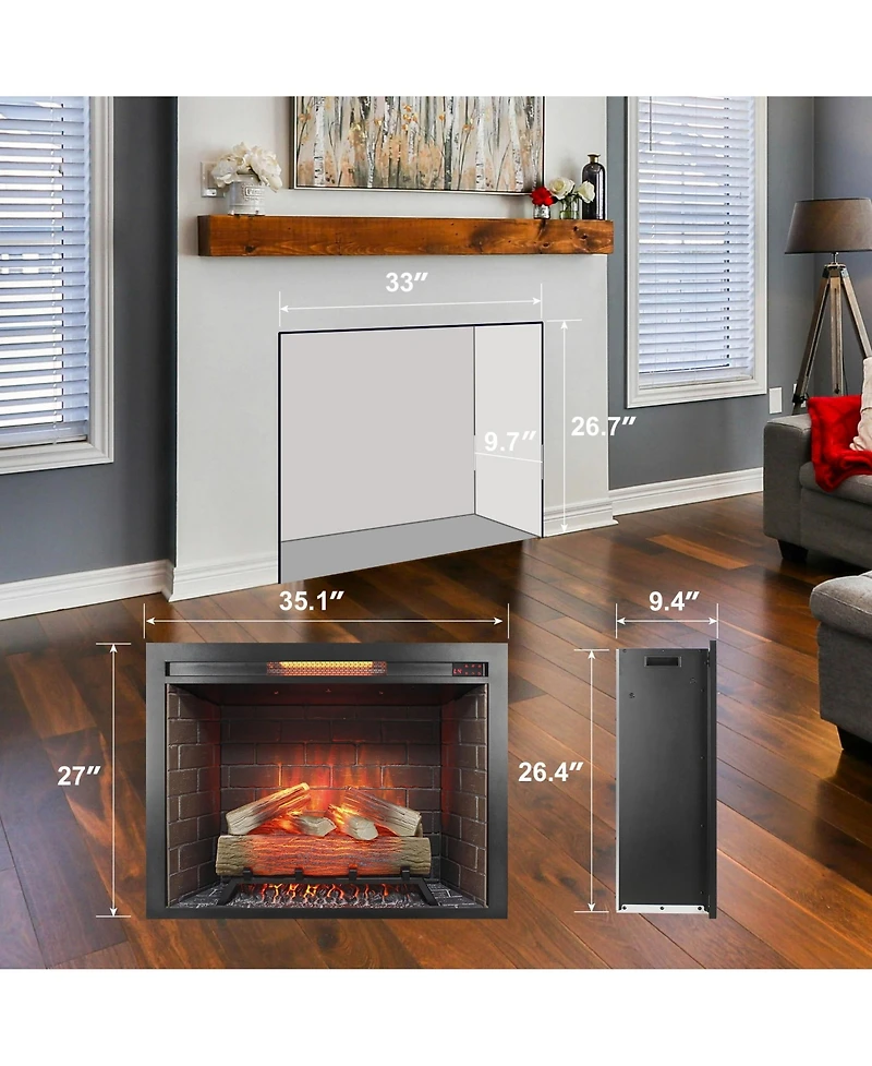 Clihome 33 inch Infrared Electric Fireplace Insert, Touch Panel Home Decor Heater,Smokeless Firebox .With fixed Trim Kit .With Crackling Sound