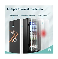 Euhomy 15-in W 130-Can Capacity Black Built-in/Freestanding Indoor Beverage Refrigerator with Glass Door
