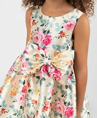 Rare Editions Girls' 2T-6X Floral Mikado Bow Hi-Lo Dress