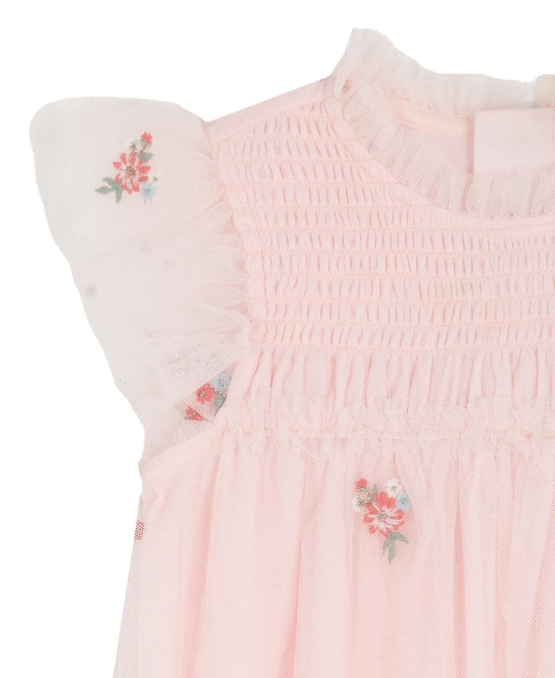 Rare Editions Girls' 2T-6X Embroidered Flutter Sleeve Dress