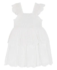 Rare Editions Girls' 2T-6X Cotton Eyelet Square Neck Flutter Dress