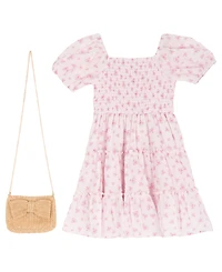 Rare Editions Girls' 2T-6X Smocked Tiered Floral Dress and Bag, 2-Piece Set