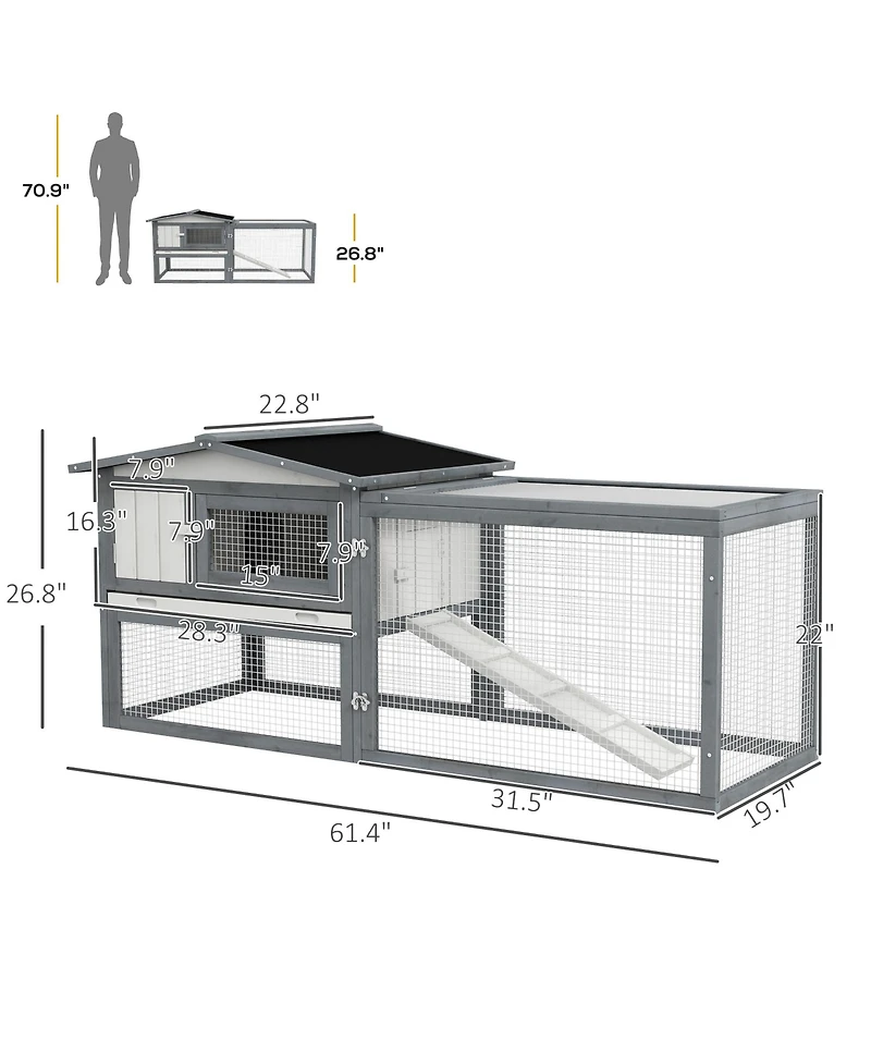Pawhut Wooden Small Animal House Rabbit Hutch Bunny Cage w/ Backyard Run Ramp