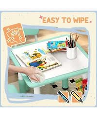 Jujabu Kids Table and Chair Set Height Adjustable 5 Piece Toddler Table Set with Storage Box Easy Clean Activity Table with 4 Chairs for 18M 5Y Green