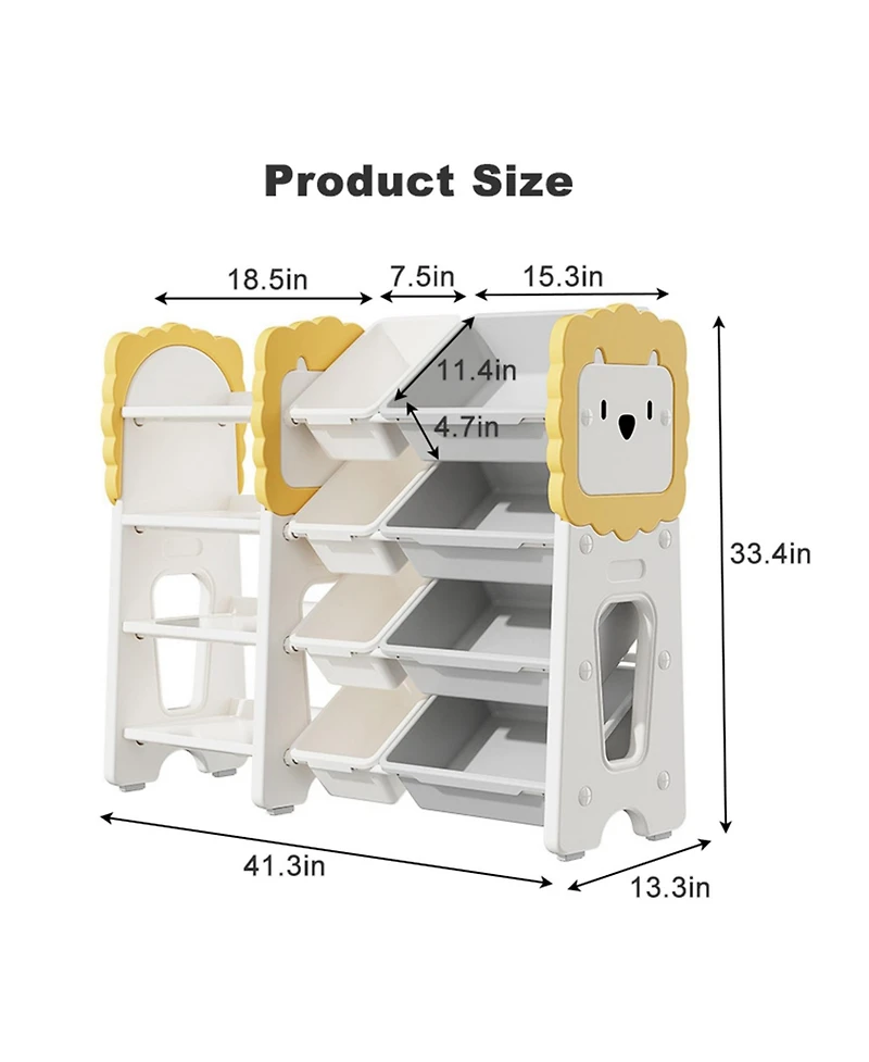 Jujabu Kids Bookshelf and Toy Storage 4 Tier Organizer with 8 Removable Storage Bins for Study Room Bedroom Kids Room Classroom Nursery