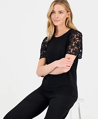 Anne Klein Women's Embellished-Sleeve Crewneck Top