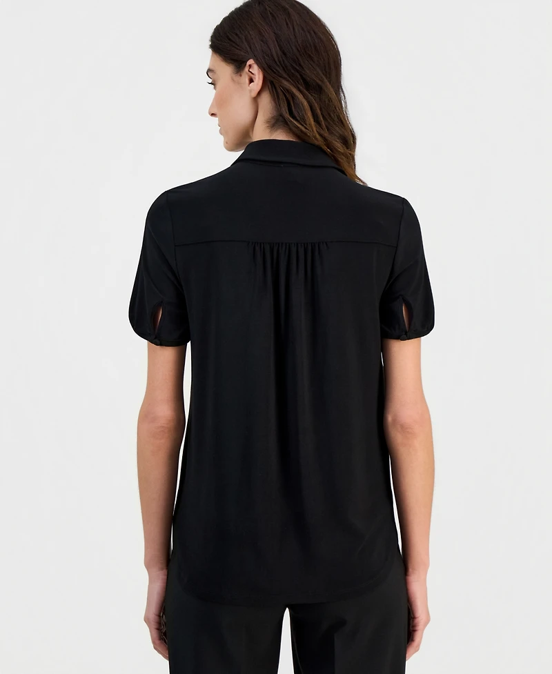 Anne Klein Women's Collared Button-Front Short-Sleeve Top