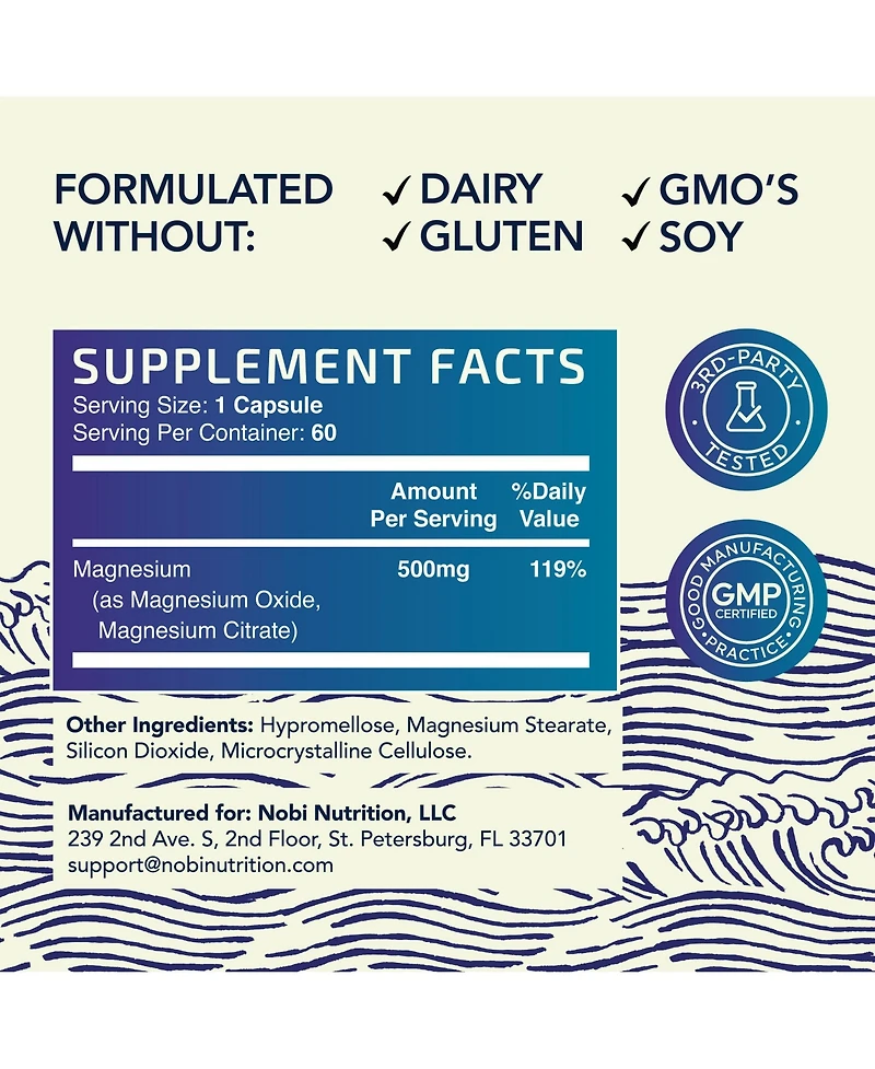 Nobi Nutrition Magnesium Complex Capsules, Magnesium Oxide, Magnesium Citrate, Nobi Nutrition, 60ct