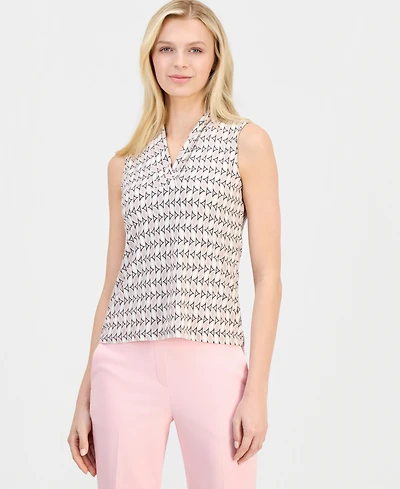Anne Klein Women's Triple-Pleat V-Neck Sleeveless Top