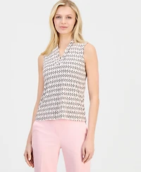 Anne Klein Women's Triple-Pleat V-Neck Sleeveless Top