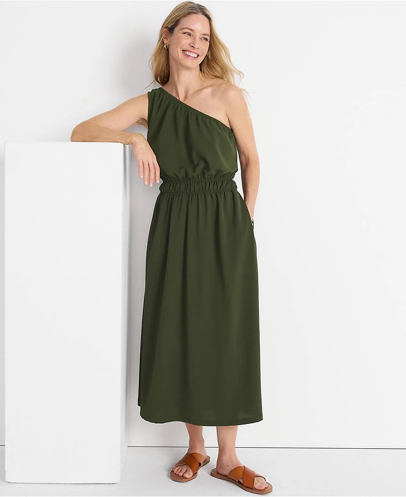 Lands' End Women's Creaseless One Shoulder Midi Dress