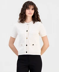 Anne Klein Women's Cotton Open-Knit Button-Front Cardigan