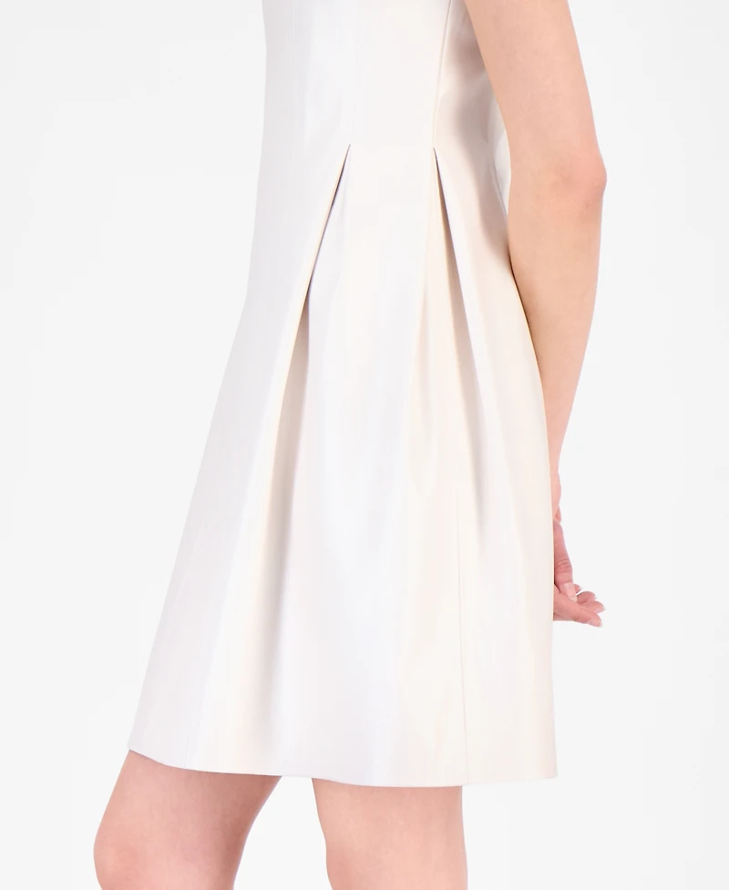 Anne Klein Women's Sleeveless Faux-Leather Fit & Flare Dress