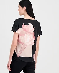 Anne Klein Women's Printed Boat-Neck Short-Sleeve Top