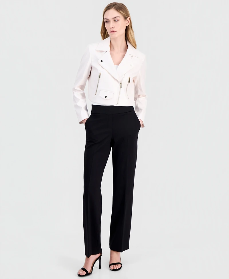 Anne Klein Women's Faux Leather Cropped Moto Jacket