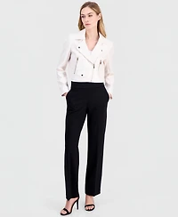 Anne Klein Women's Faux Leather Cropped Moto Jacket