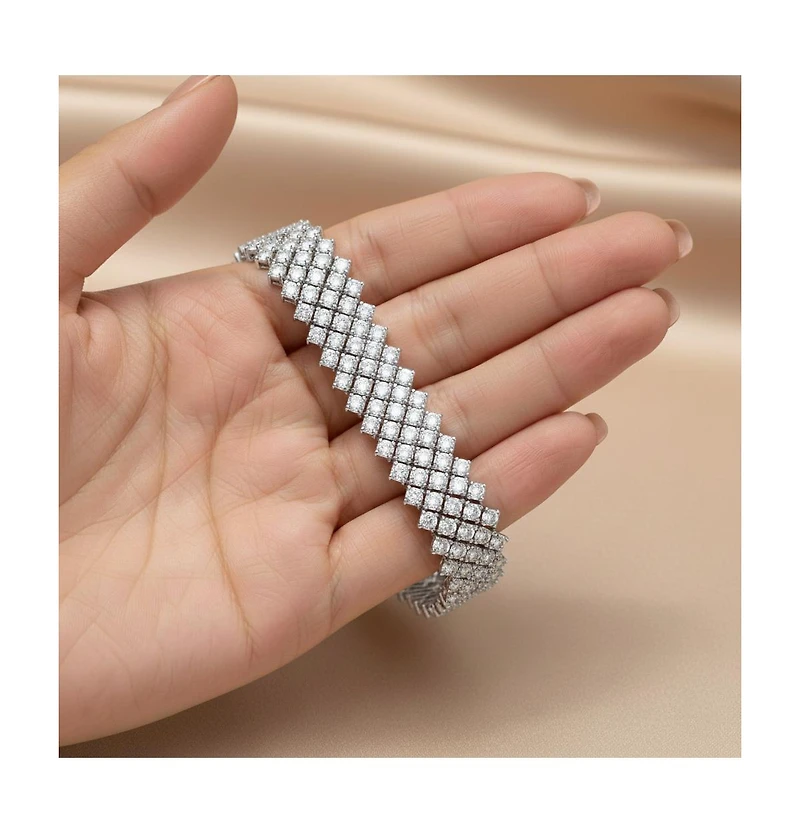 Sterling Silver 14K Gold Plated Clear Cubic Zirconia 4-Row Tennis Bracelet