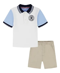Tommy Hilfiger Boys' 2T-7 Ribbed Polo Shirt and Shorts, 2-Piece Set