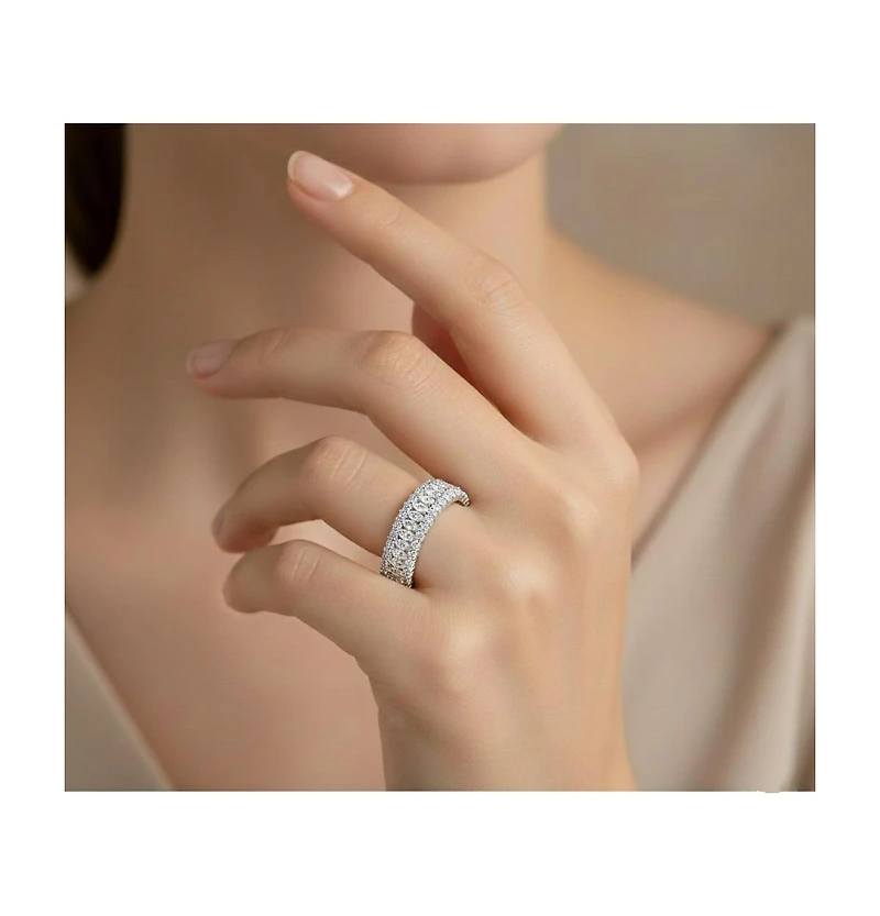 Sterling Silver White Gold Plated Clear Round and Marquise Cubic Zirconia Eternity Ring