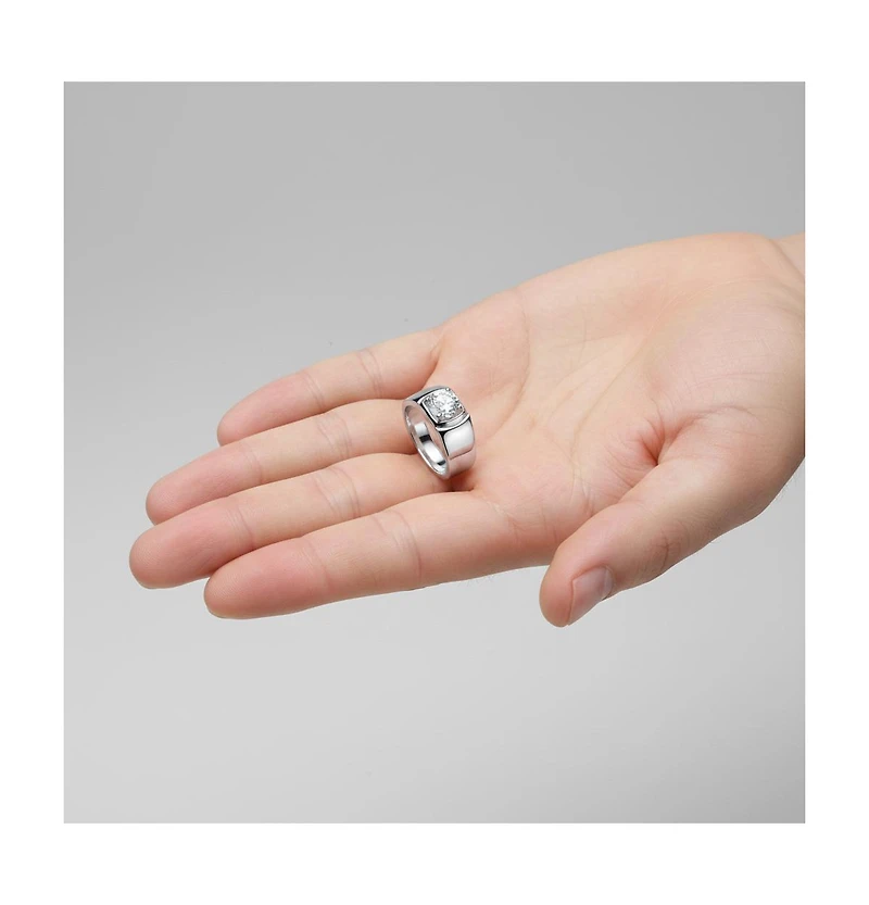 Rachel Glauber Men's Clear Cubic Zirconia Sleek Adjustable Band Ring