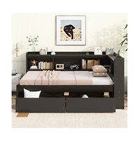 Cesicia Twin L-Shaped Bookcase Bed 2 Storage Drawers, Space-Saving Study