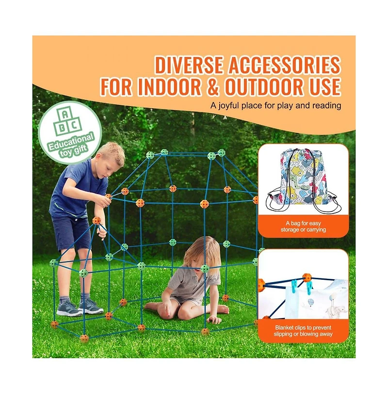 Slickblue 180PCS Kids Tent Fort Building Kit Stem Construction Set