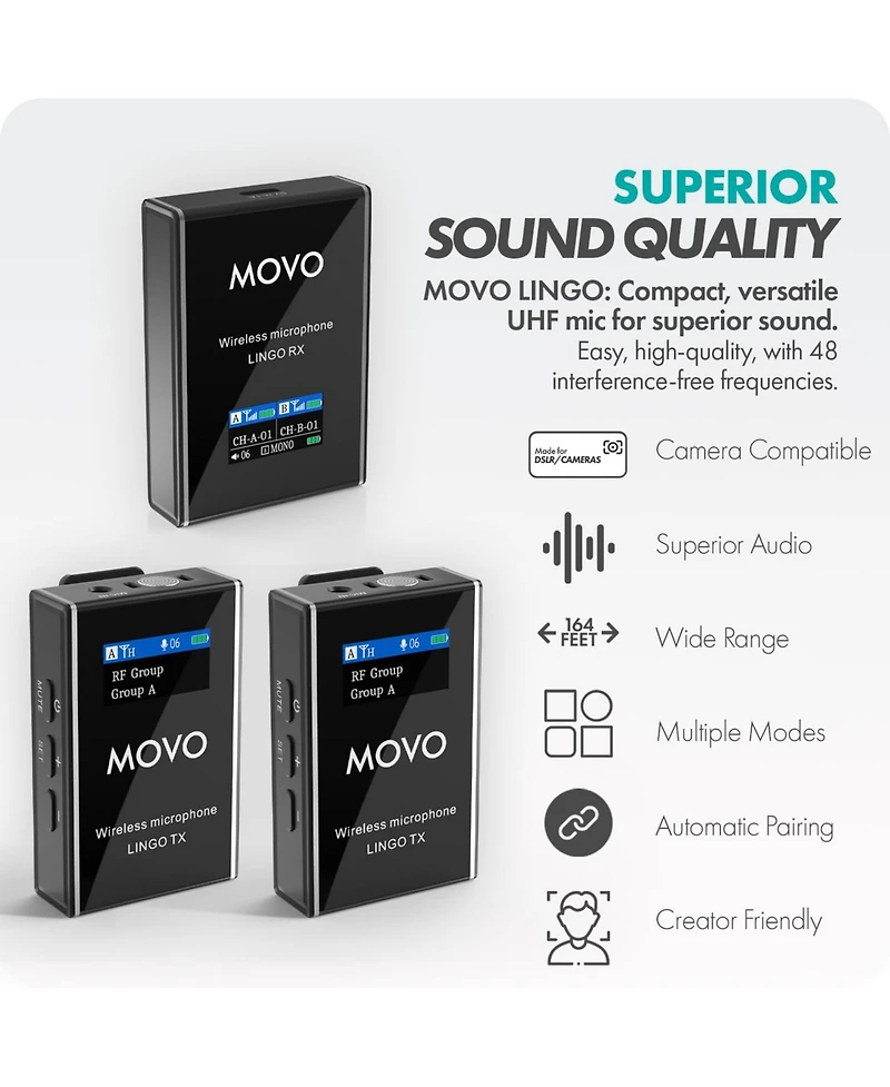 Movo Lingo-Duo Wireless Lavalier Mic System for Dslr Cameras and Smartphones