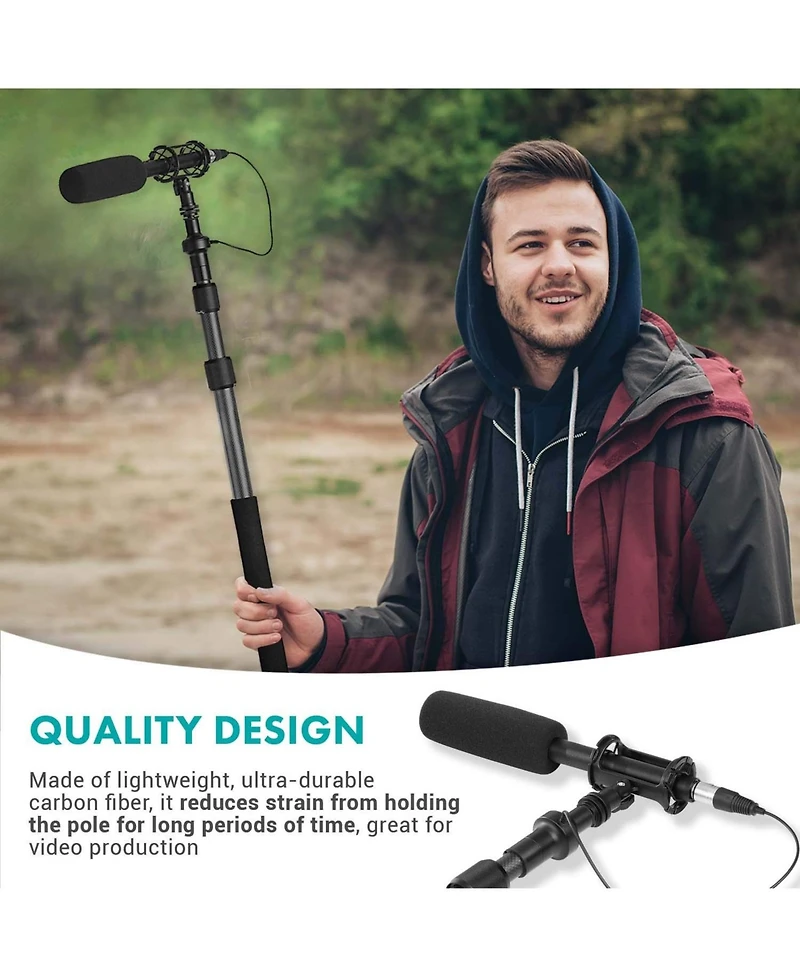 Movo Cmp-25 8.2' Telescoping Carbon Fiber Microphone Boom Pole with Integrated Xlr Cable for Video Production and Electronic News Gathering