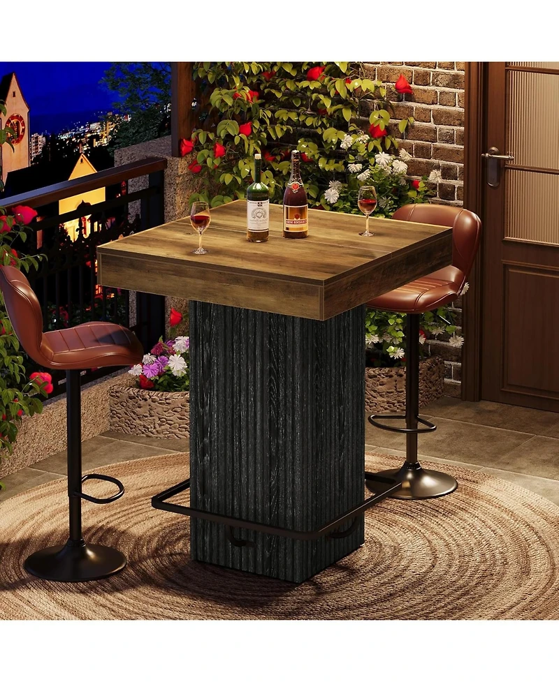 Tribesigns Square Bar Table, Kitchen Dining Table, Industrial Counter Height Pub Cocktail Table Home Bar Unit with Metal Footrest