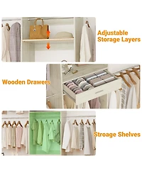 Aheaplus 20.5'' - 96'' Adjustable Closet Hanging Organizer, System with 6 Extendable Rods and A Drawer
