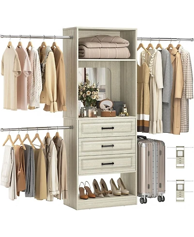 Aheaplus 48-96 Inch Adjustable Closet Organizer with Drawers and Mirror