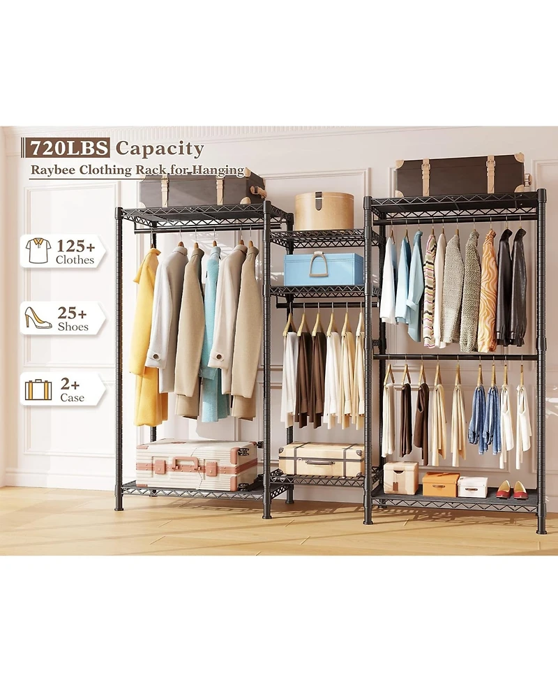 Raybee Clothes Rack Heavy Duty Clothing Racks for Hanging Clothes Adjustable Hanging Clothes Rack Garment Rack