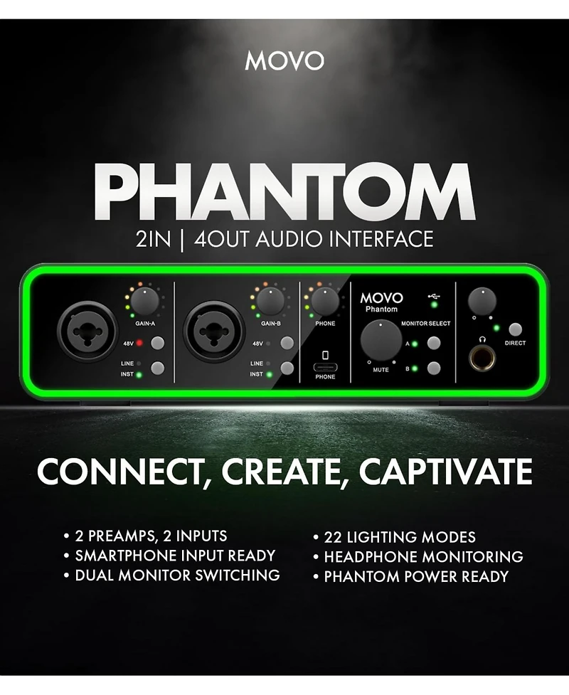 Movo Phantom Dual Channel Usb/Usb-c Audio Interface