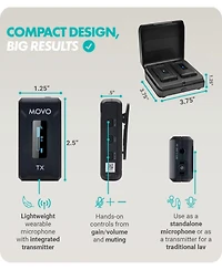 Movo Wmx-2 Wireless Lavalier Microphone System with Charging Case for Cameras