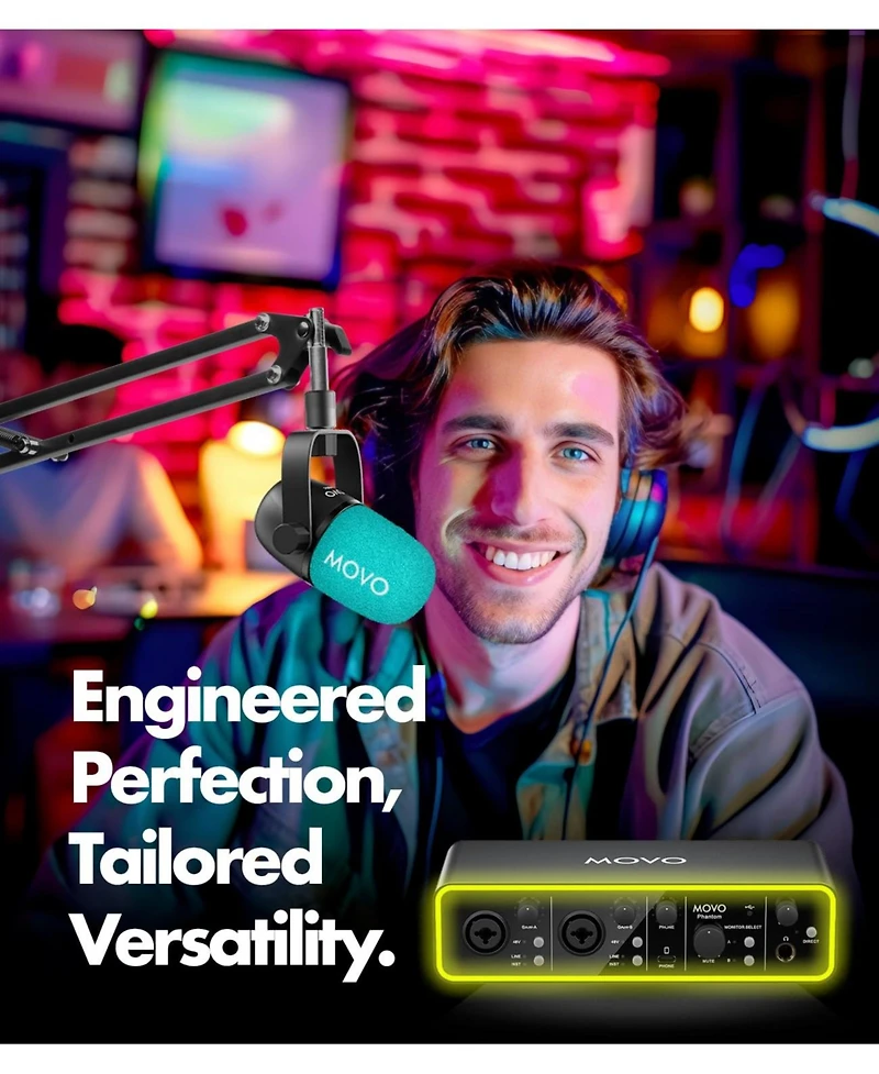Movo Music Audio Interface Bundle with Usb Interface, Dynamic Microphone, and Boom Arm