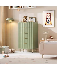 gaomon 5-Drawer Modern Fluted Green Dresser, 47.2 Inch Tall Chest with Deep Drawers, Wide Top, Organizer for Bedroom