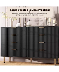 gaomon 8-Drawer Modern Fluted Black Dresser, 55 Inch Wide Chest, Deep Drawers, Wooden Organizer for Bedroom, Living Room, Kids Room