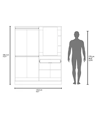 Fm Furniture CaneMulti-Functional Wardrobe with Vanity Mirror and Storage, White